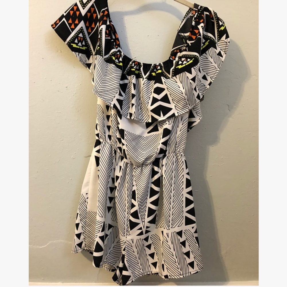 E. Leigh’s Boutique Aztec off the shoulder Romper
